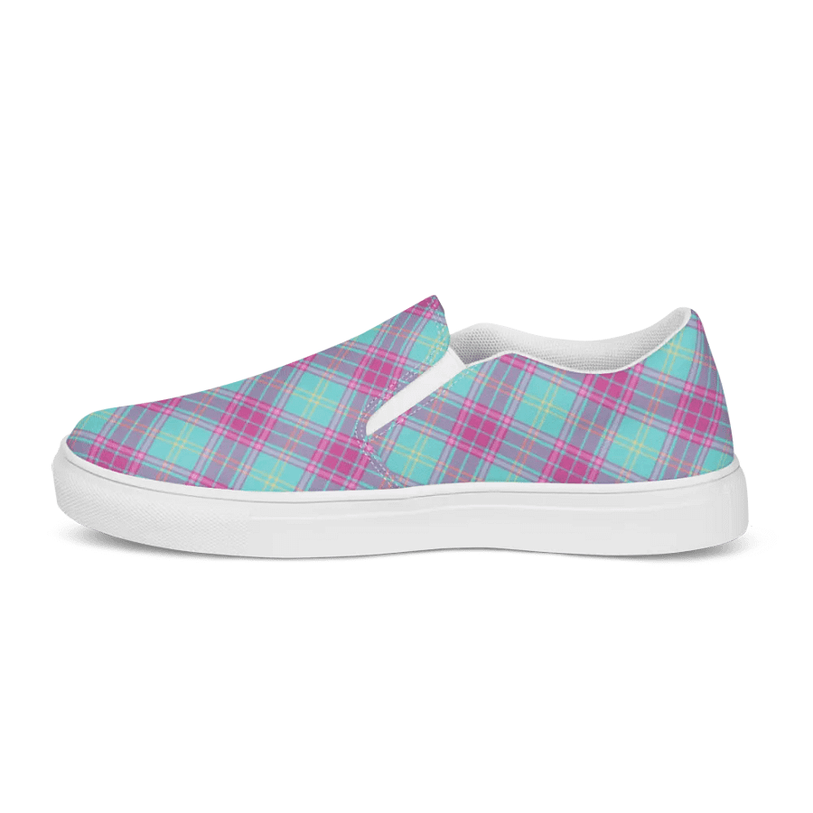 Hot Pink and Aqua Plaid Women's Slip-On Shoes product image (6)