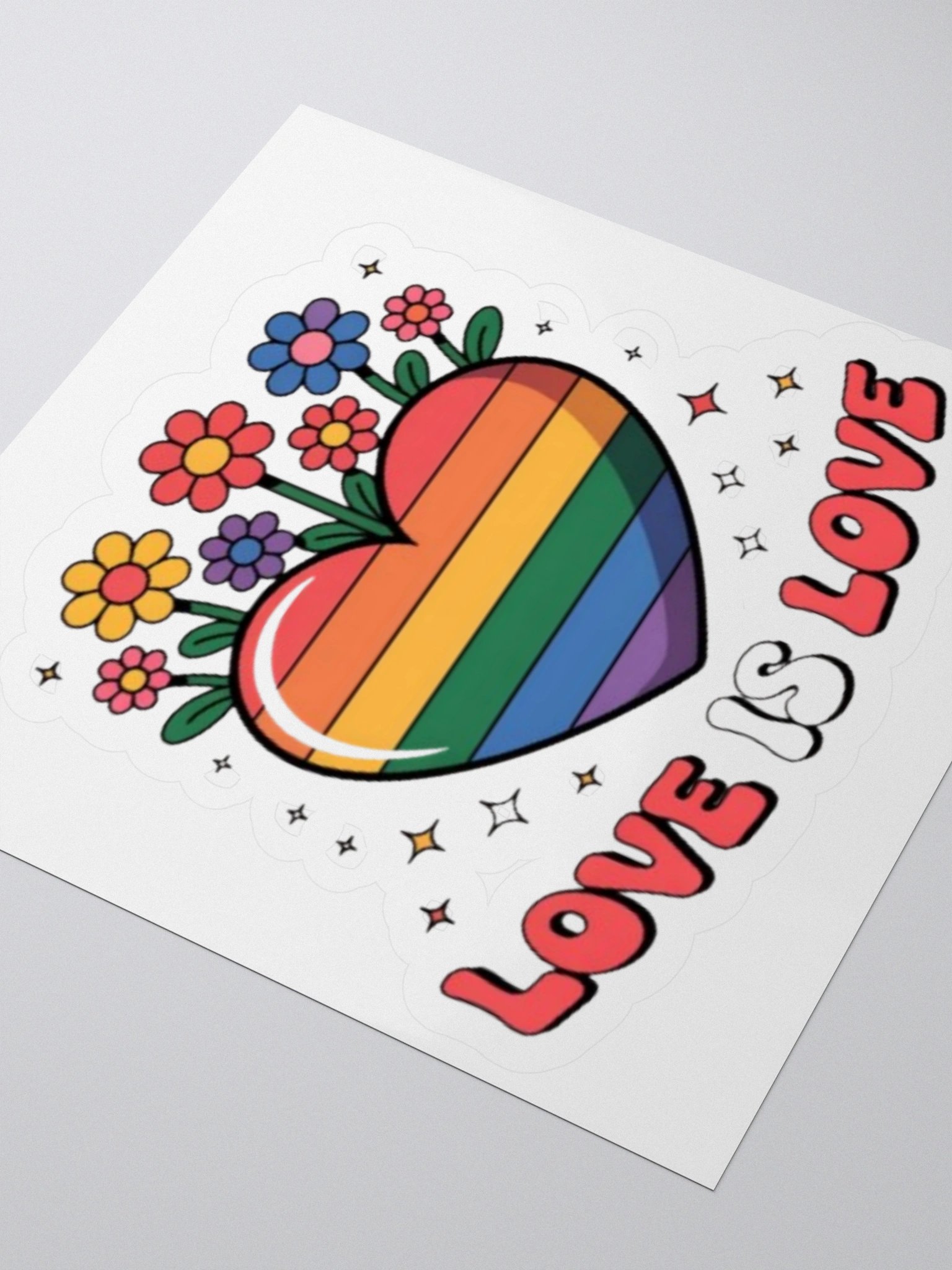 Love Is Love Pride Sticker - Rainbow Heart with Flowers Design product image (9)