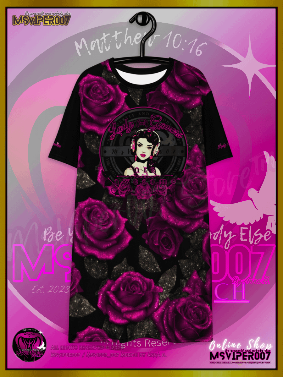 T-Shirt Dress - MsViper007's "Lady Gamers Are Awesome™ [black/velvet violet rose | V3]" T-Shirt Dress product image (11)