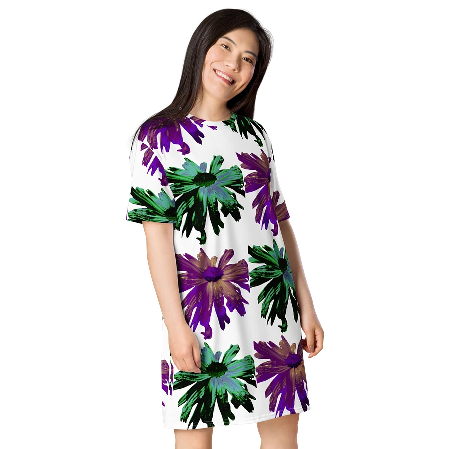Abstract Green and Hibiscus Daises Ladies T Shirt Dress product image (8)