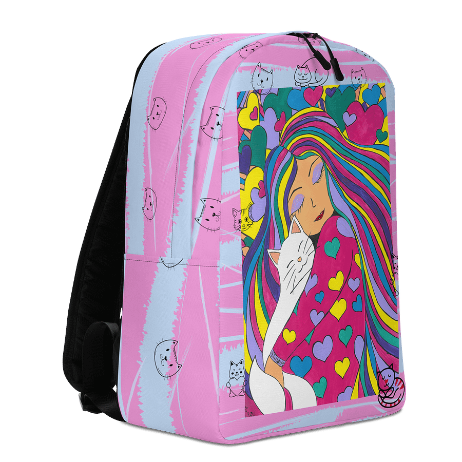 Girl with the cat (art by Dina R.) acrylic painting picture - Minimalist Backpack product image (3)