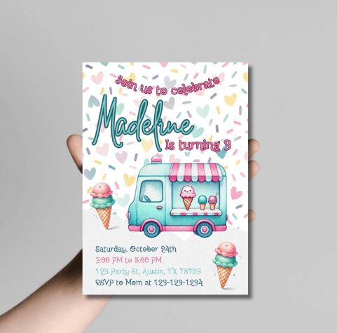 Sundae Funday Ice Cream Party Invitation Template - Editable Canva Design for Sweet Birthday, Summer, or Kids' Events product image (2)