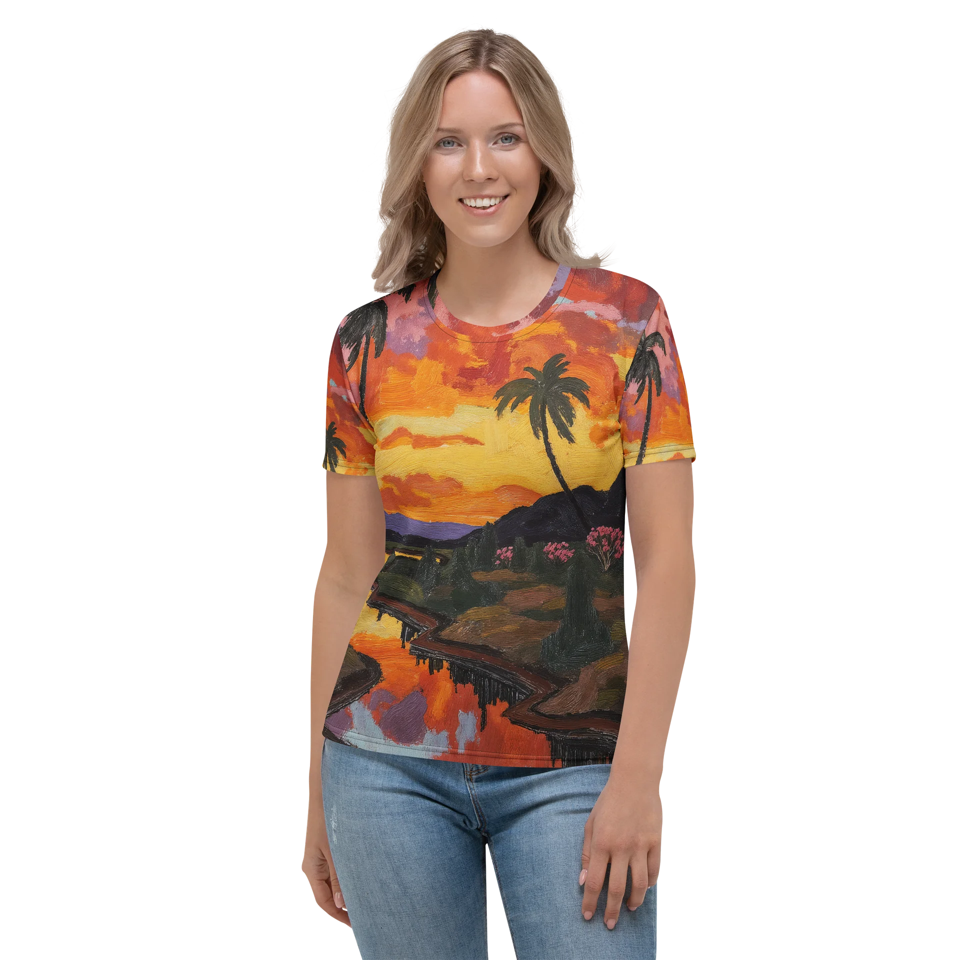 Dreamscape Palm trees and sunset landscape All-Over Print Women's T-Shirt product image (2)