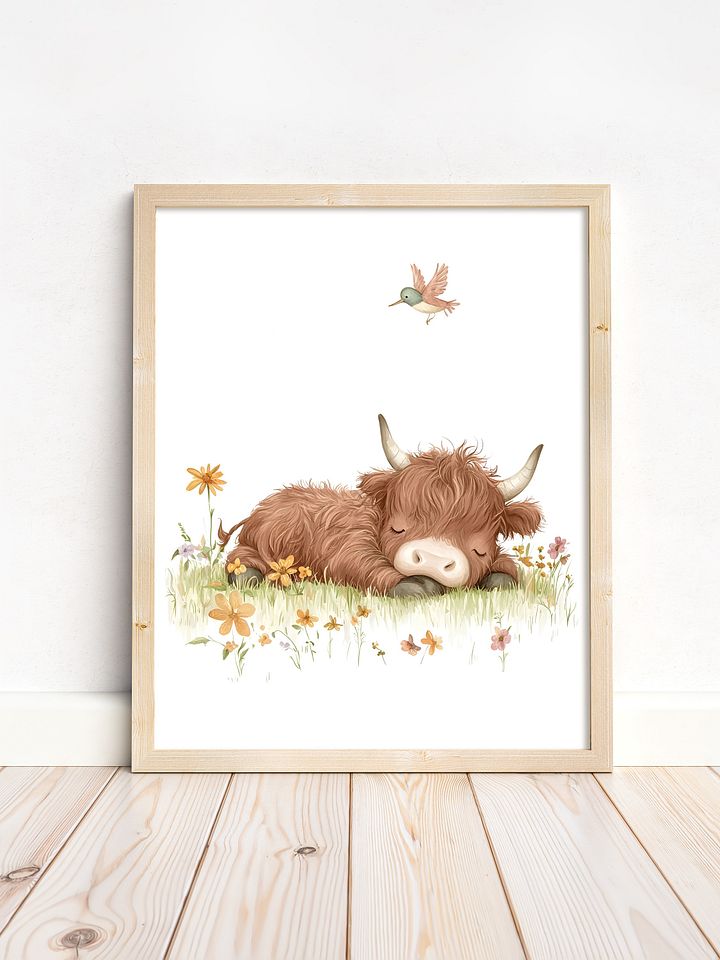 Sleeping Highland Cow Farmhouse Nursery Print product image (1)
