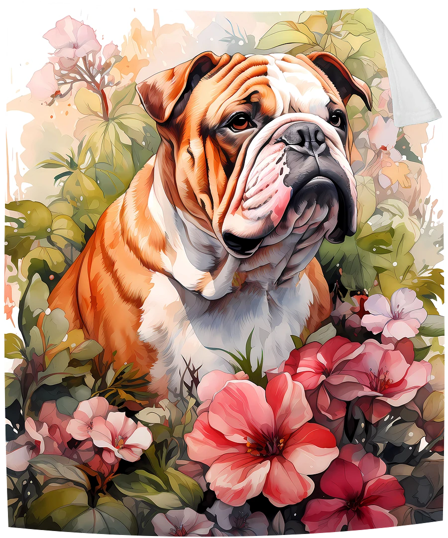 Floral Animal Bulldog with Flowers Hibiscus Dog Lover Throw Blanket product image (1)
