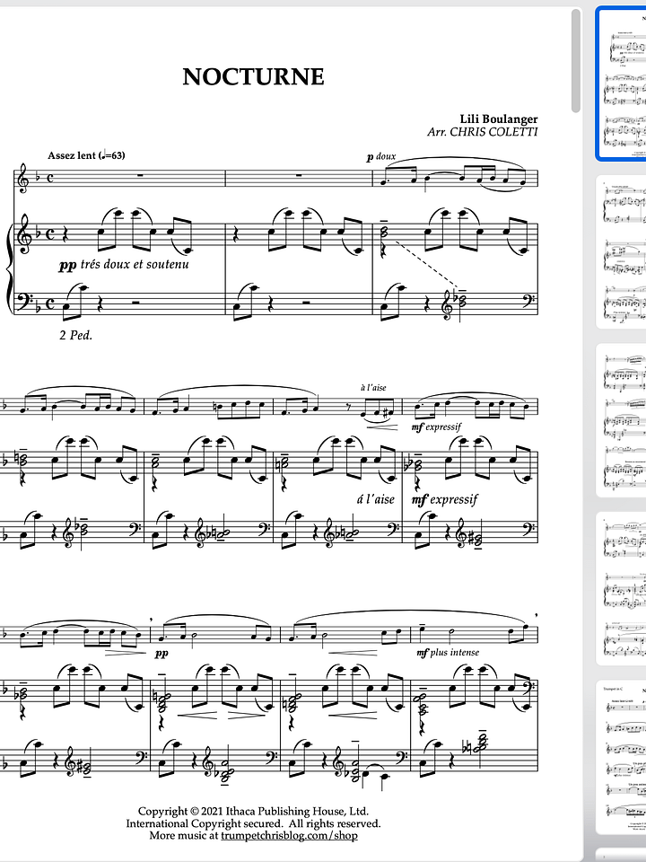 Lili Boulanger: NOCTURNE for Solo Trumpet and Piano product image (1)