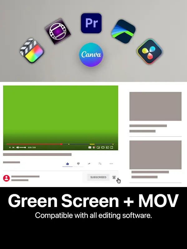 Youtube subscribe and like button Overlay Green Screen + MOV (Transparent) product image (1)