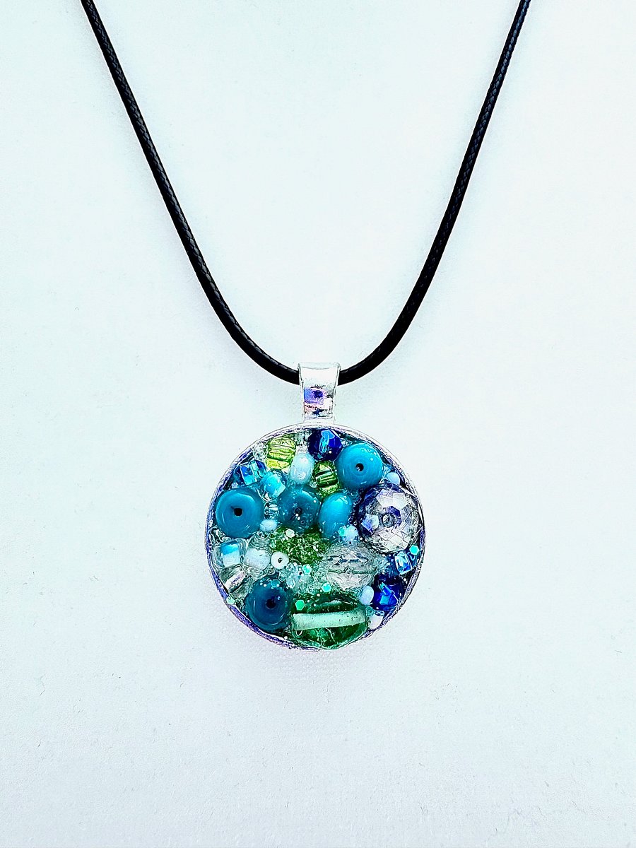 Ocean Dreamscape Pendant Necklace | Handmade Gradient Bead Art | Coastal Charm Jewelry by Monique Faella Designs™ | MFD-00010 product image (1)