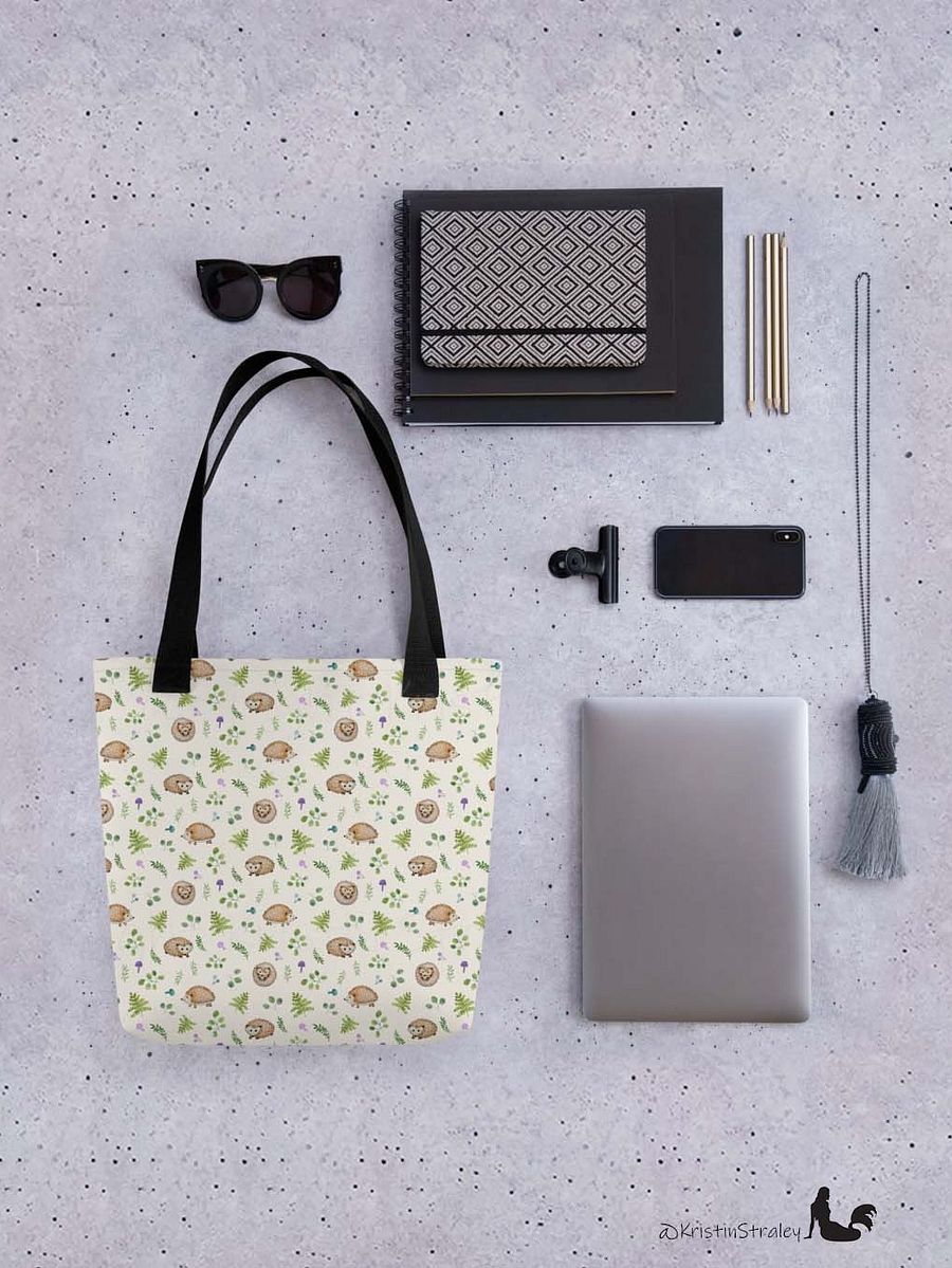 Hedgehogs with Ferns and Mushrooms on Ivory Tote Bag product image (5)