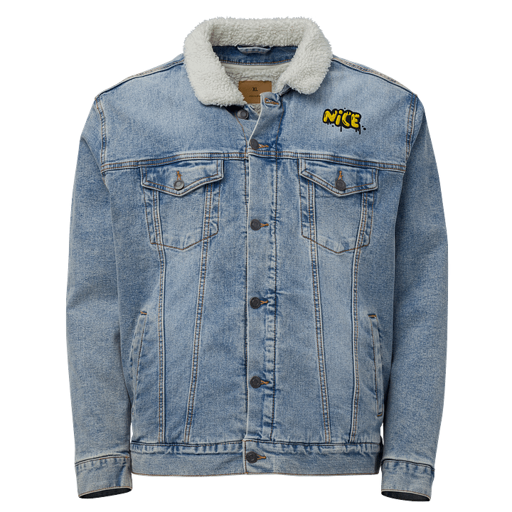 Playful Yellow 'NiCE' Typography Print Threadfast Sherpa Denim Jacket product image (1)