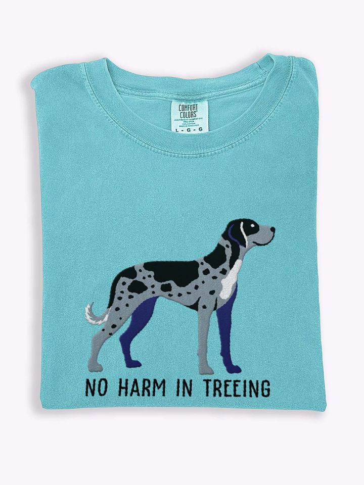 No Harm Treeing T-Shirt(Embroidered) of a Catahoula Leopard Dog(Blue Leopard) product image (1)