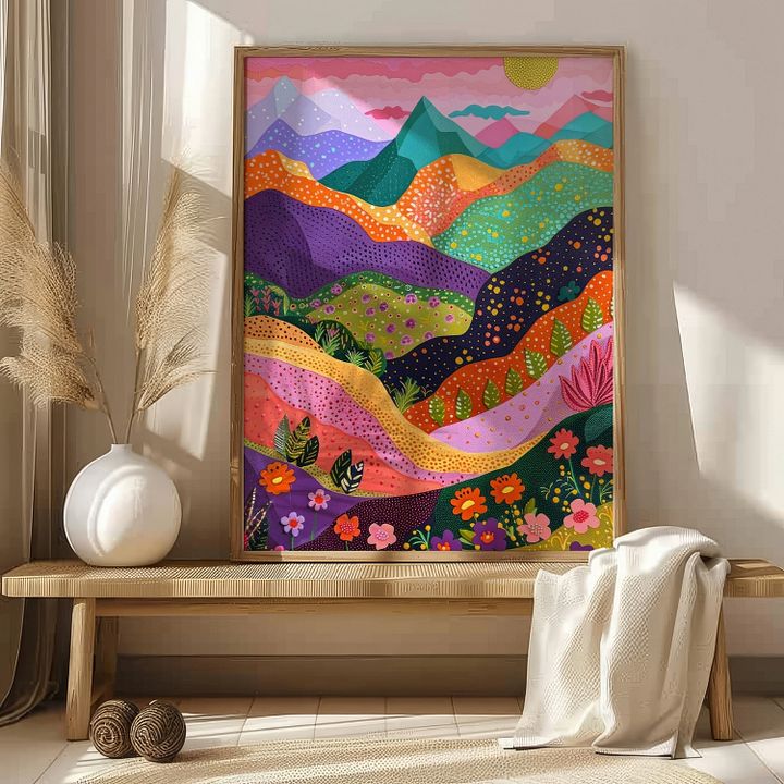 Mountain Scenery with Colorful Flowers Abstract Art Print product image (22)