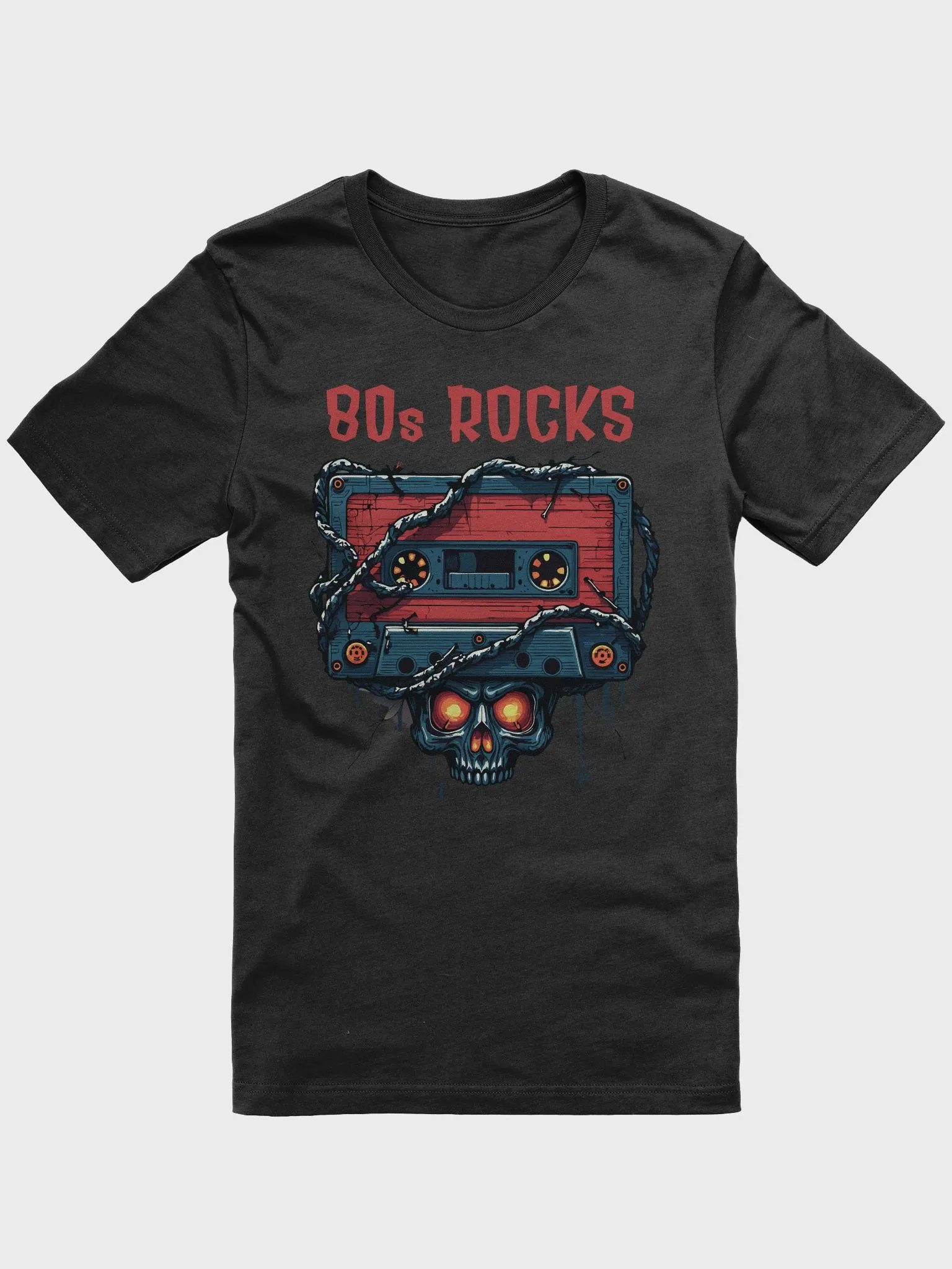 Retro 80s ROCKS Cassette Tape Skull T-Shirt product image (1)