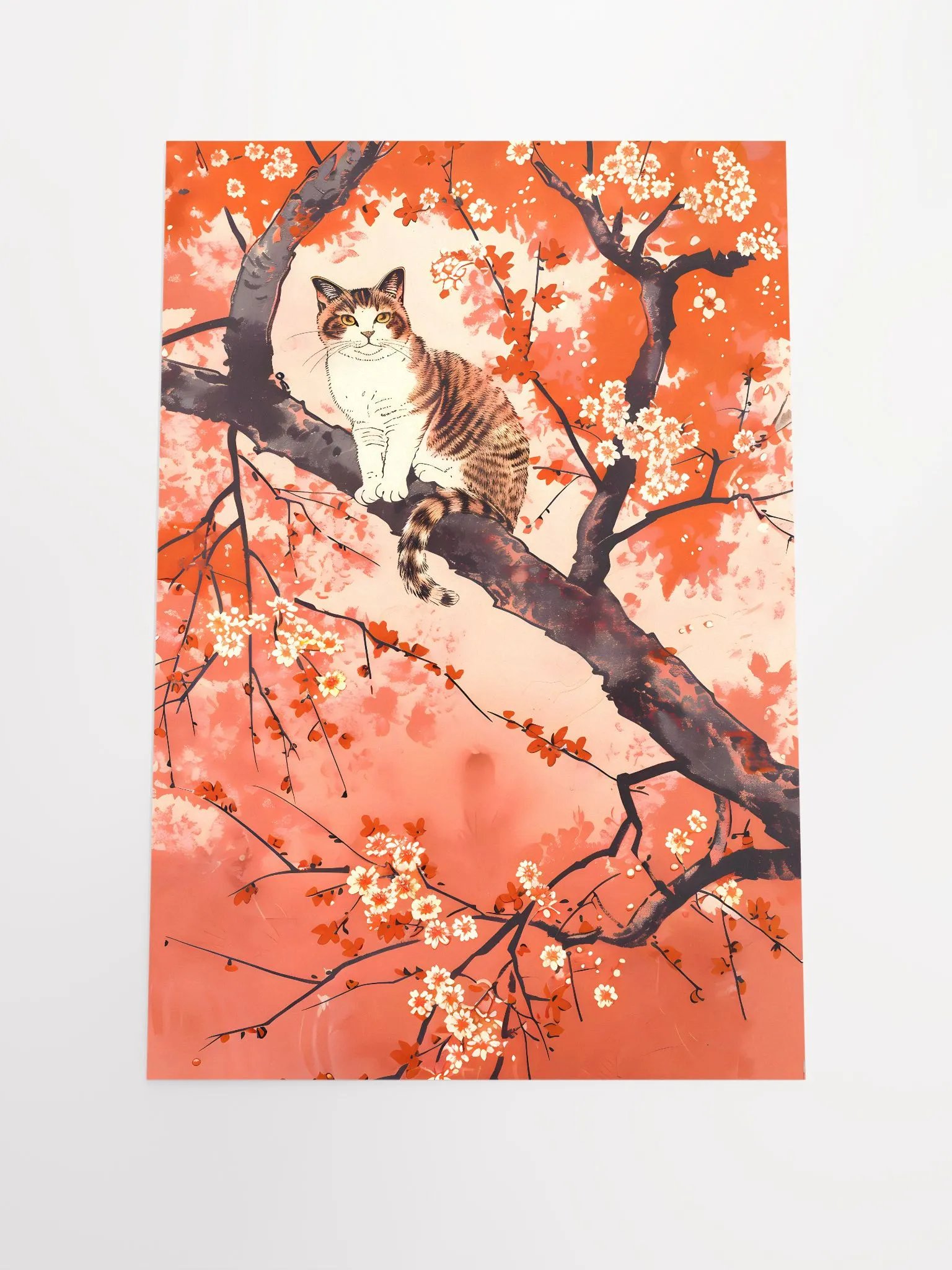 Tranquil Tabby Amidst Blossoms: Japanese-Inspired Cat Artwork Matte Poster product image (3)