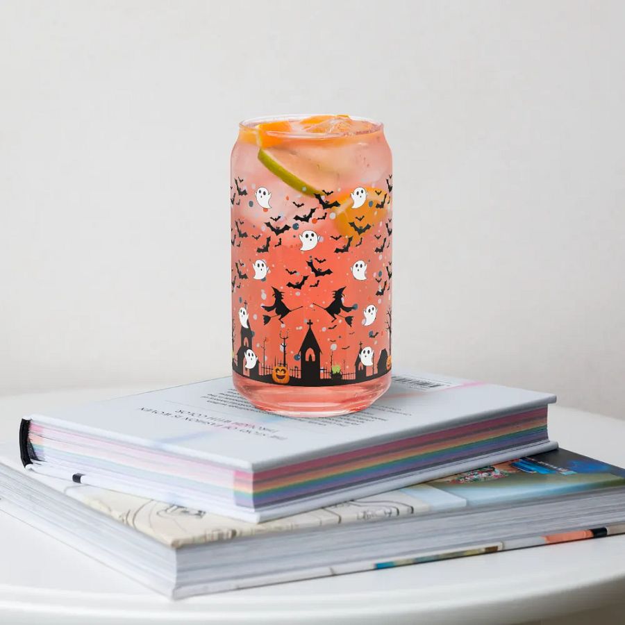 Spooky Can-Shaped Glass: Halloween Edition: 16 oz Can-Shaped Glass with Bamboo Lid & Metal Straw product image (7)