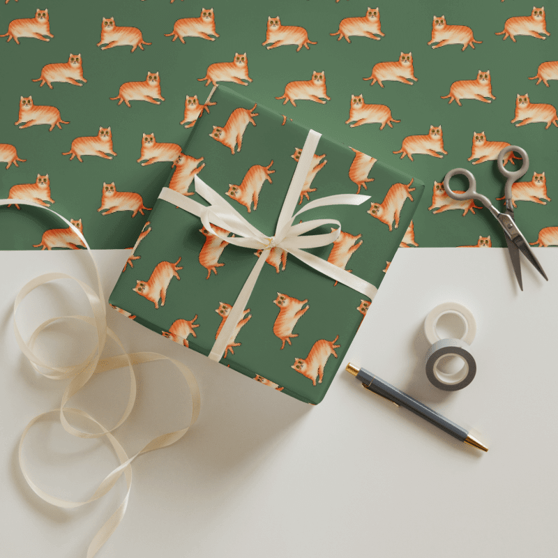 Fat Cat On Green Base - Wrapping Paper product image (2)
