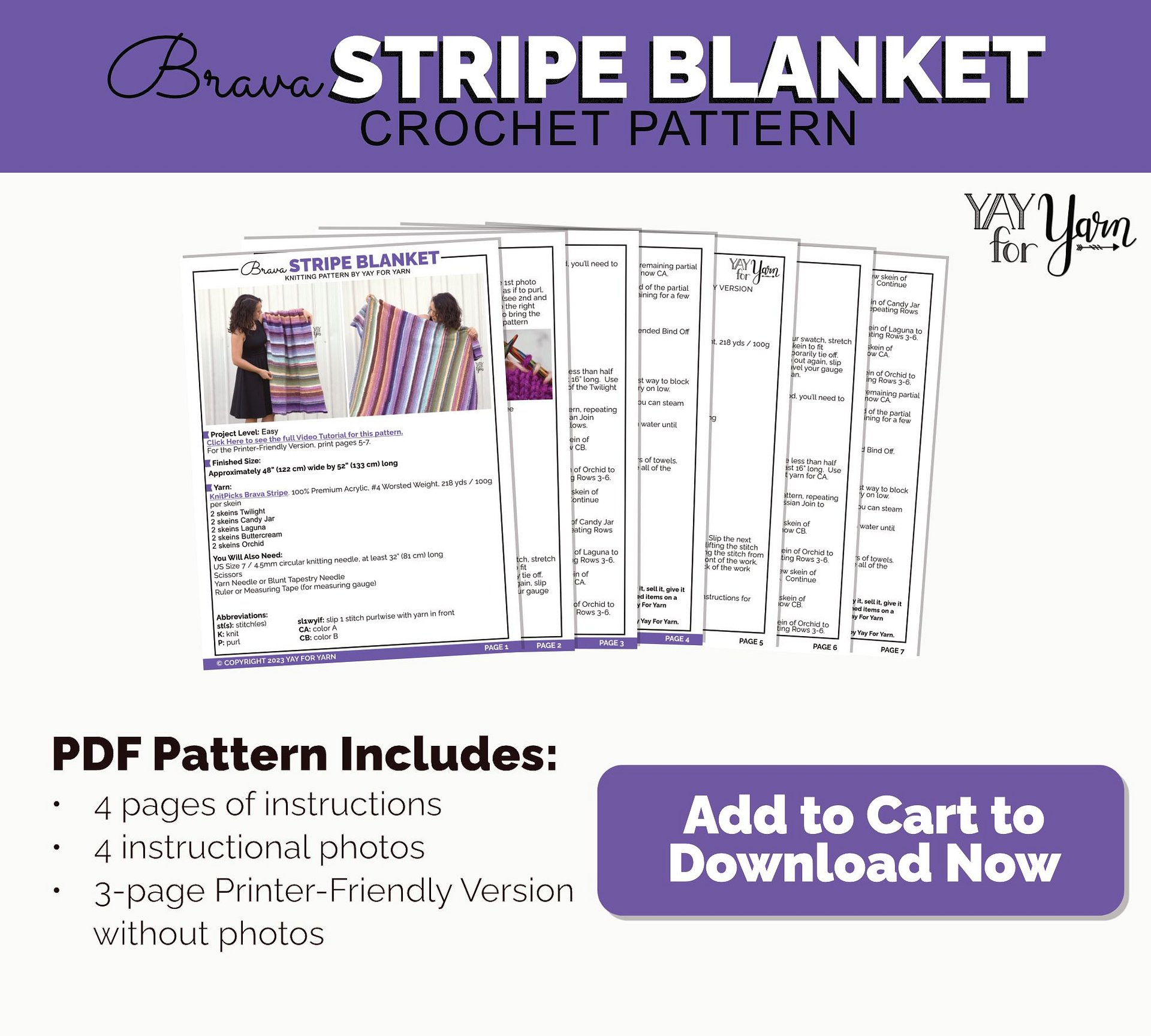 Brava Stripe Blanket - PDF Knitting Pattern & Video Tutorial product image (3)