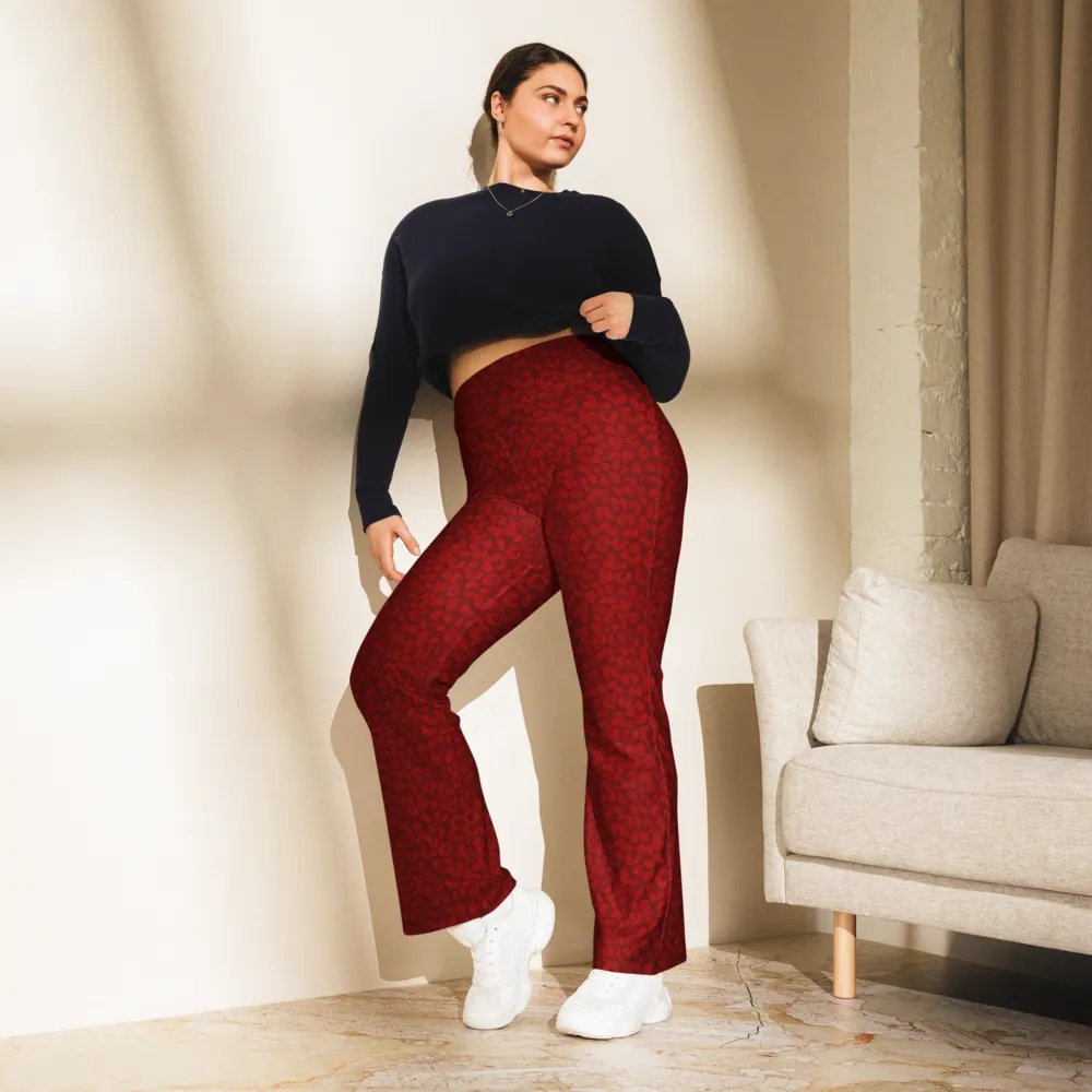 Burgundy Leopard Print Flare Leggings product image (8)