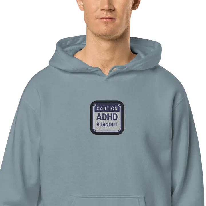 CAUTION: ADHD BURNOUT embroidered pigment hoodie (navy bubble design) product image (2)