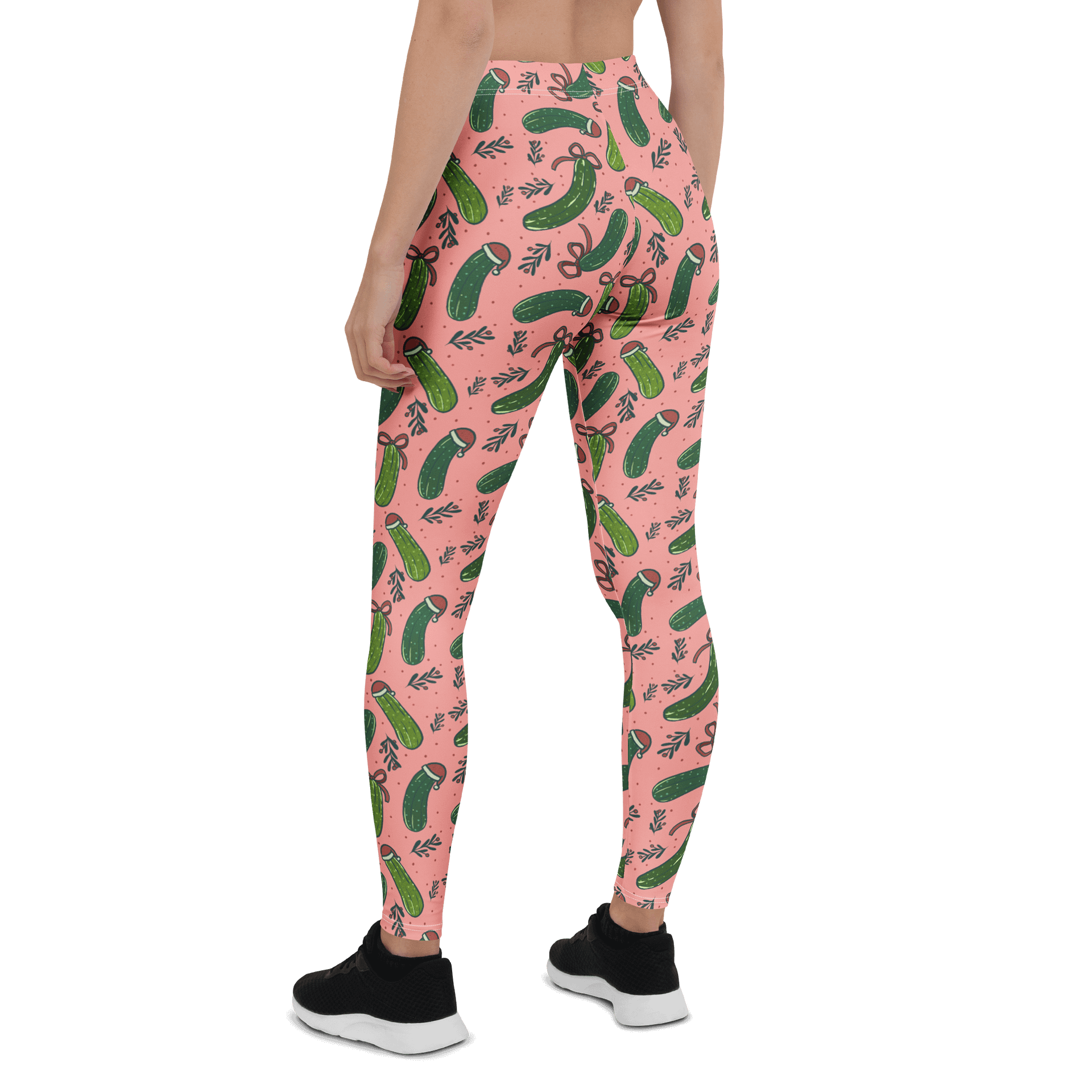 Christmas Pickles Pattern Leggings, Pink product image (2)