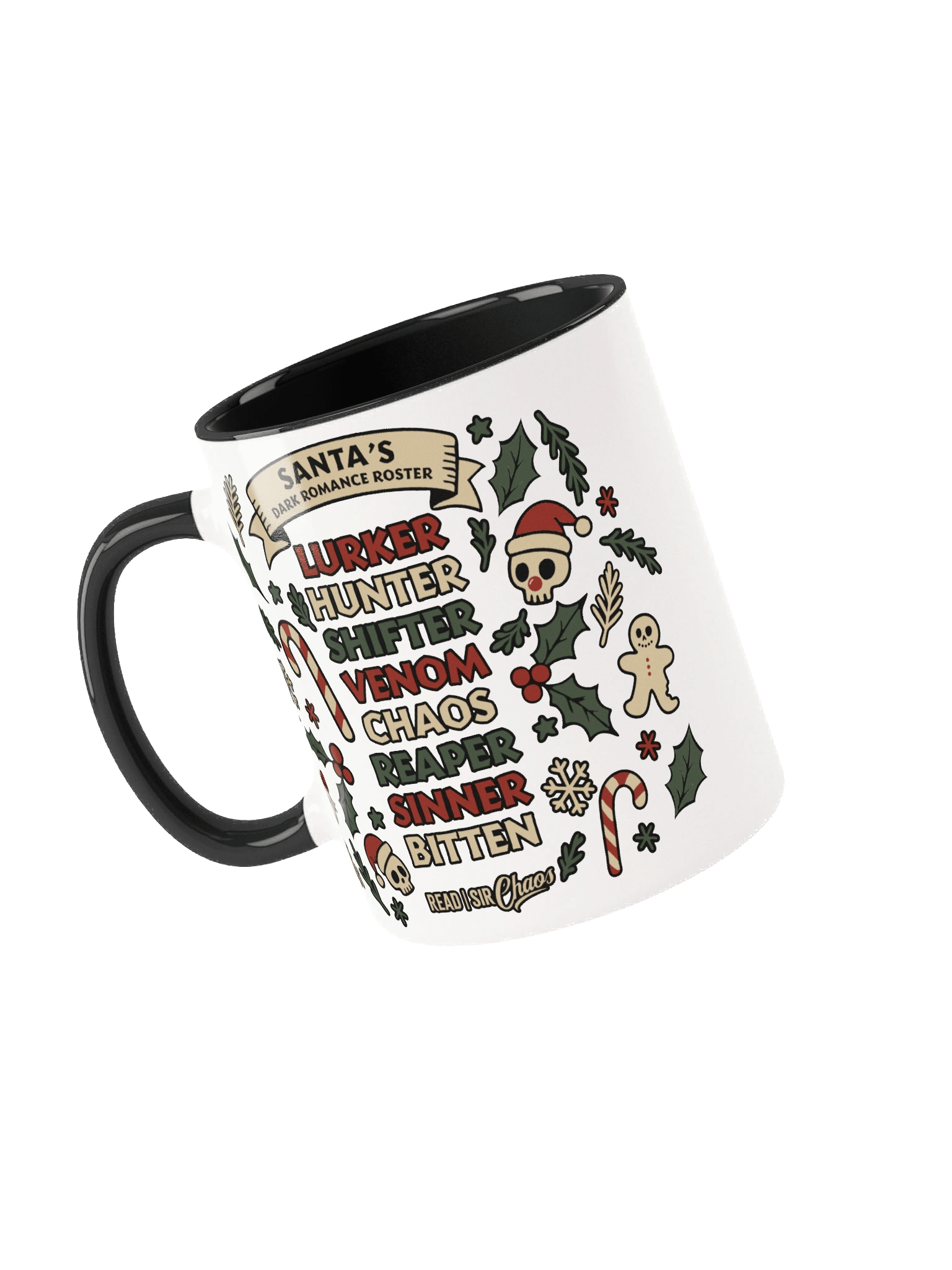 Santa's Dark Romance Roster Black & White Mug product image (6)