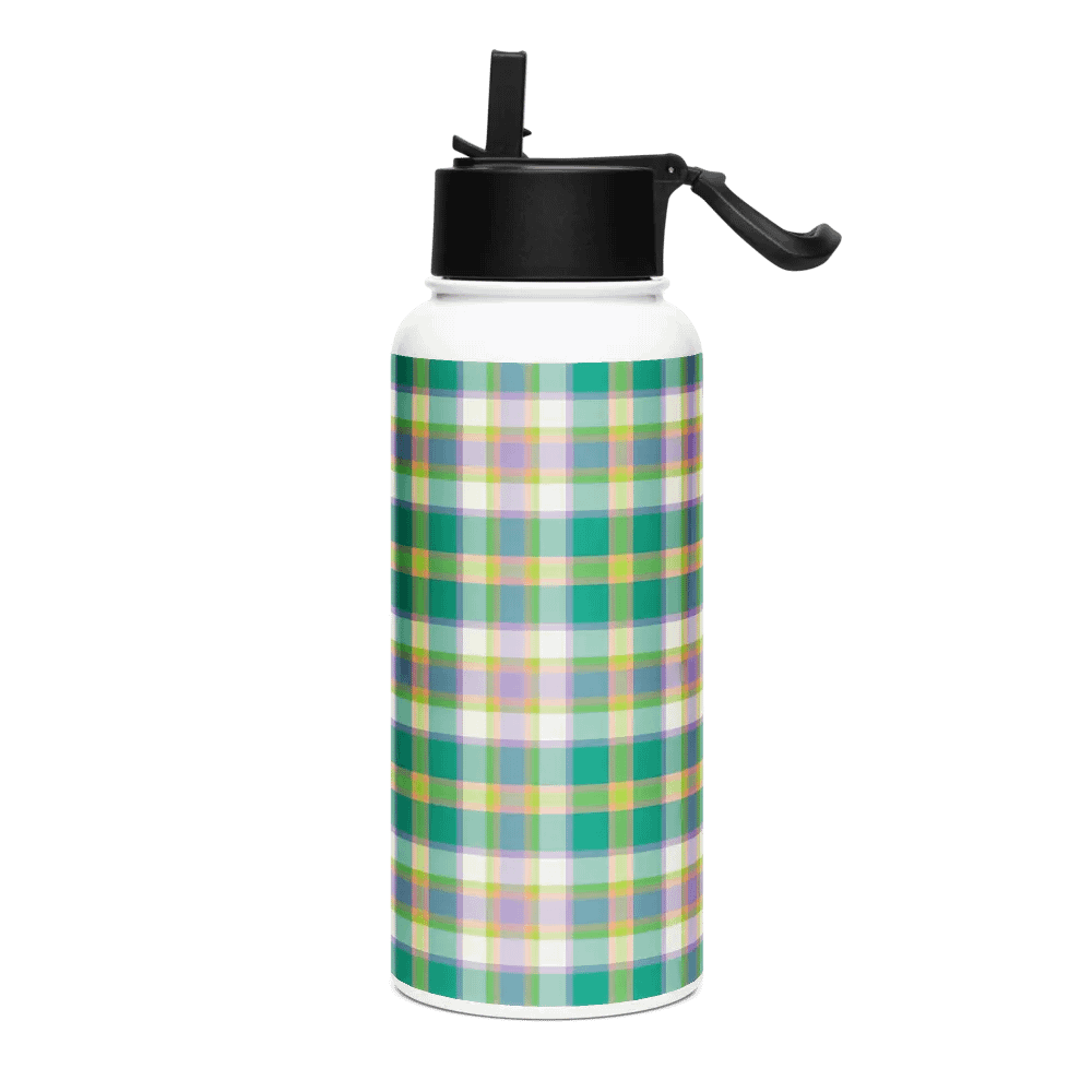 Seafoam Green and Purple Plaid Water Bottle product image (2)