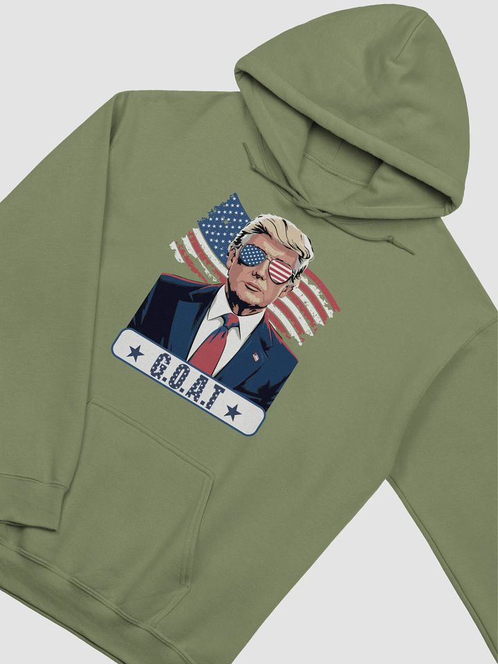 Trump "G.O.A.T" Hoodie – Patriotic USA Flag Sunglasses Design product image (2)