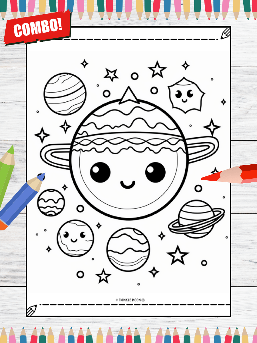 150 Cute Kawaii Space Coloring Pages#Combo (PDF Coloring Pages) product image (7)