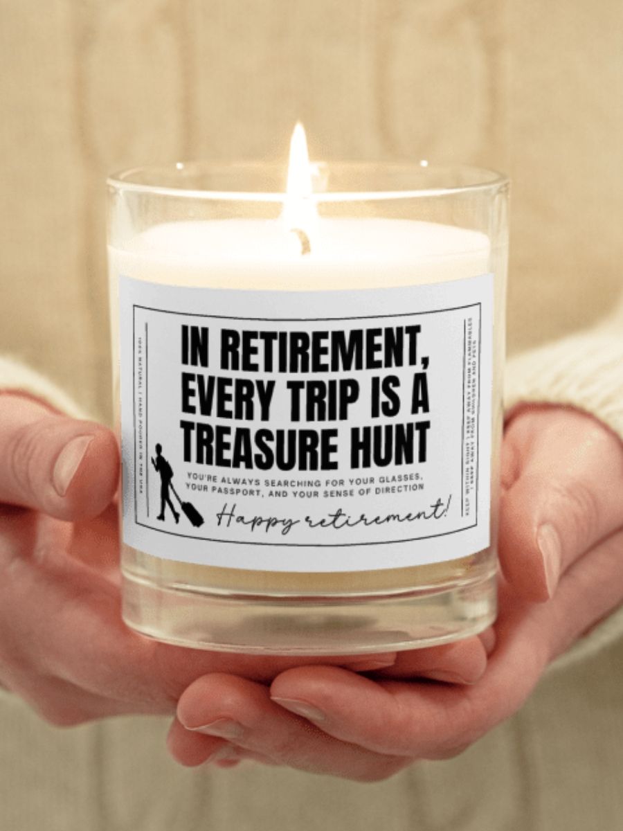 Funny retirement gift for a colleague who loves traveling - Soy wax vegan candle product image (1)