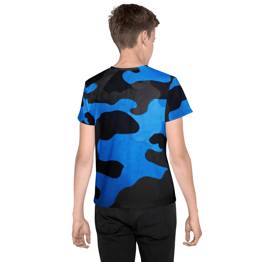 Youth Crew Neck T-Shirt black and blue camo product image (2)