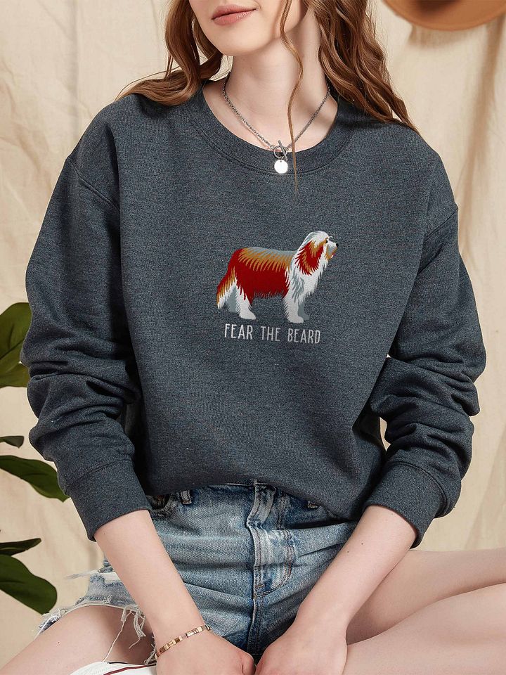 Fear the Beard Sweatshirt (Embroidered) of a Bearded Collie(Red & White) product image (2)