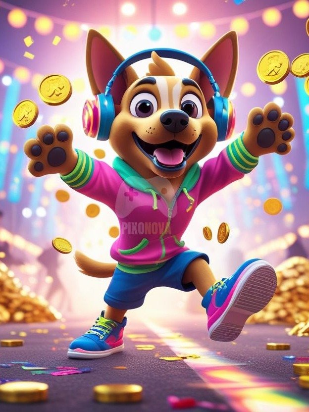 Pixel Party Parade – Track 3: Coin Carnival (Dog Mascot Edition) | 1472x832 px | 4 Variations | PNG + PDF product image (4)