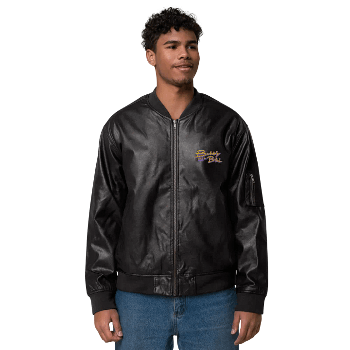 Bubbly and a B (tulip shadow design) faux leather bomber jacket product image (2)