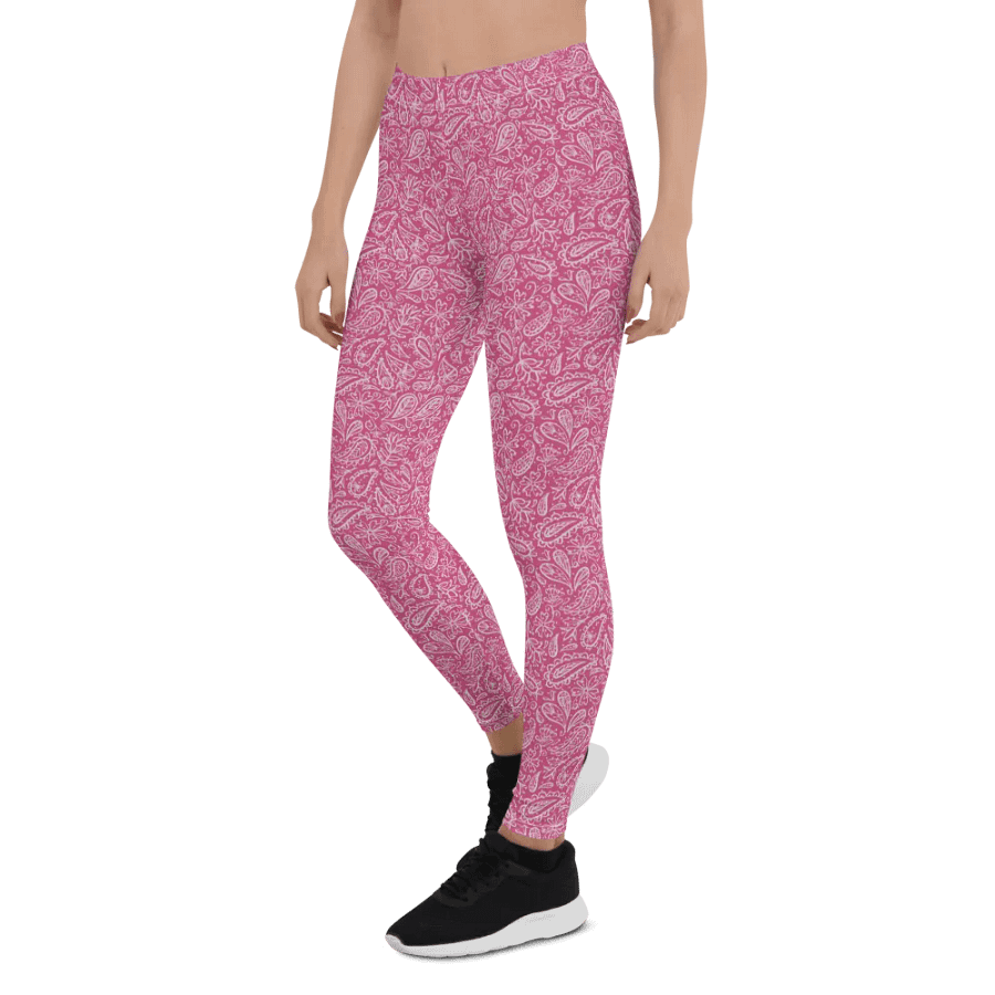comfortable leggings in soft pink with white paisley design for those that like paisley pattern elements. product image (6)