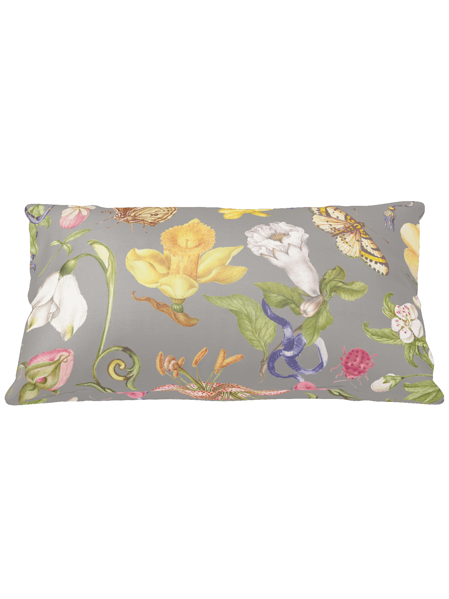 Vintage-Inspired Floral & Butterfly All-Over Print Pillow – Gray product image (3)