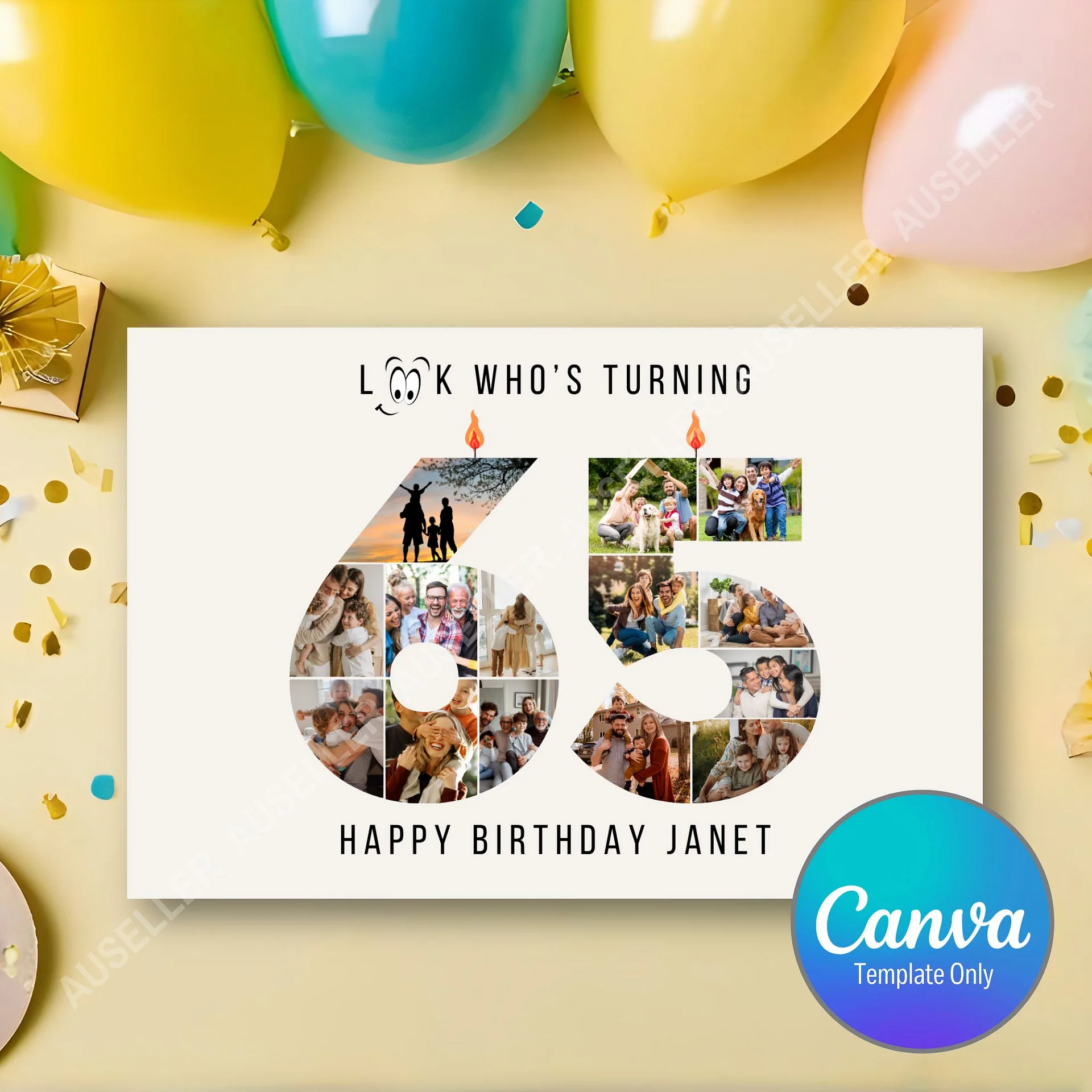 65th Birthday Number Photo Card Canva Template product image (1)