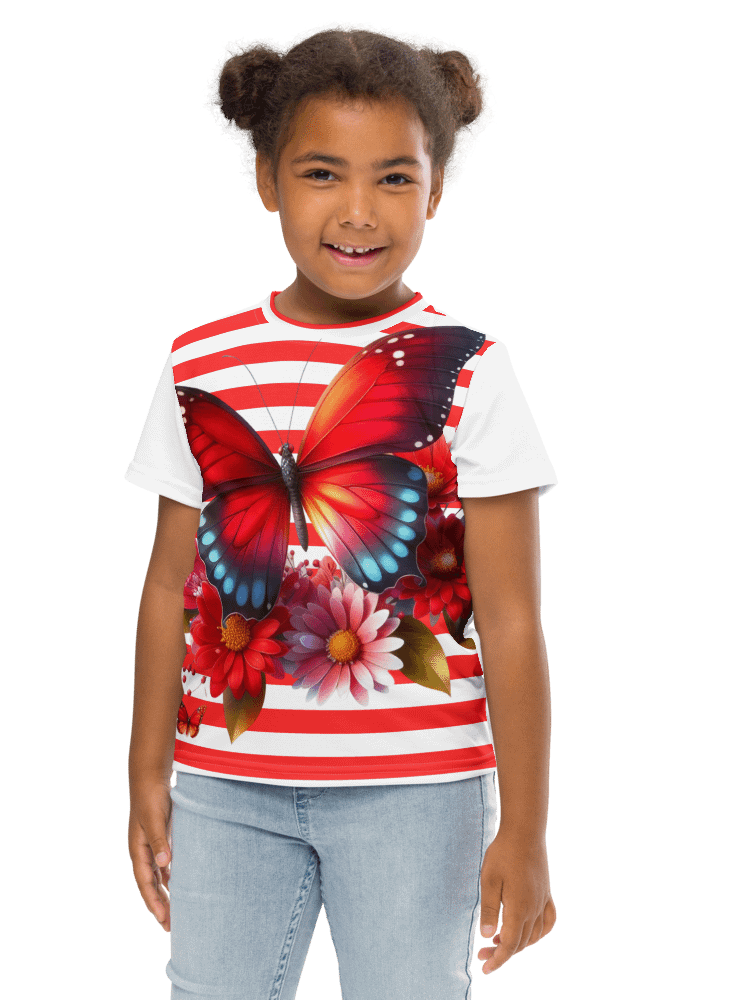 Vibrant Butterfly Paradise Red Stripped Unisex Tee product image (3)