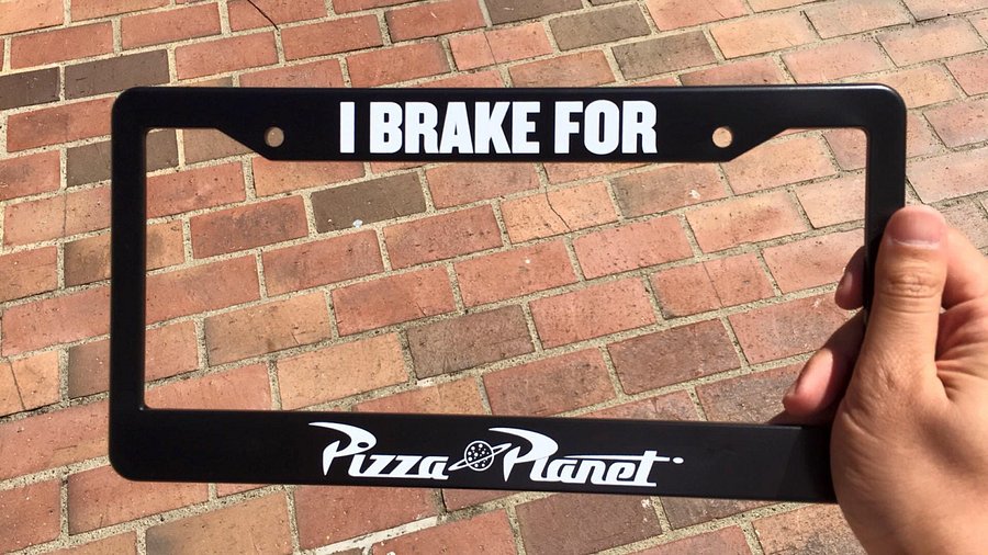 I Brake For Pizza Planet License Plate Frame (Shipping Included) product image (1)