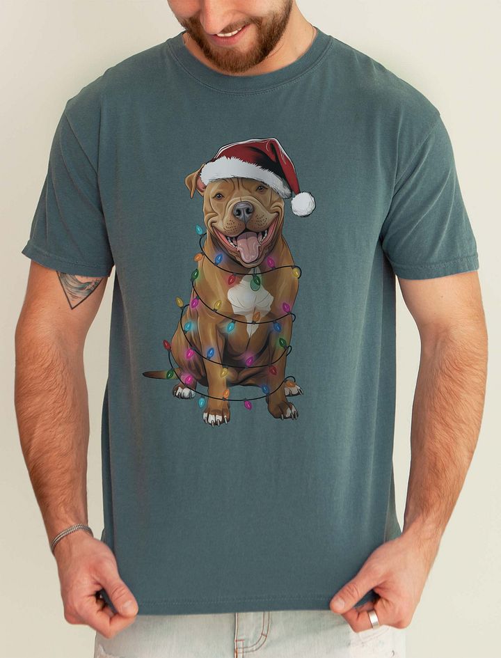 Funny Pitbull Terrier(Red) Christmas T-Shirt for Pittie Paw-rents product image (1)