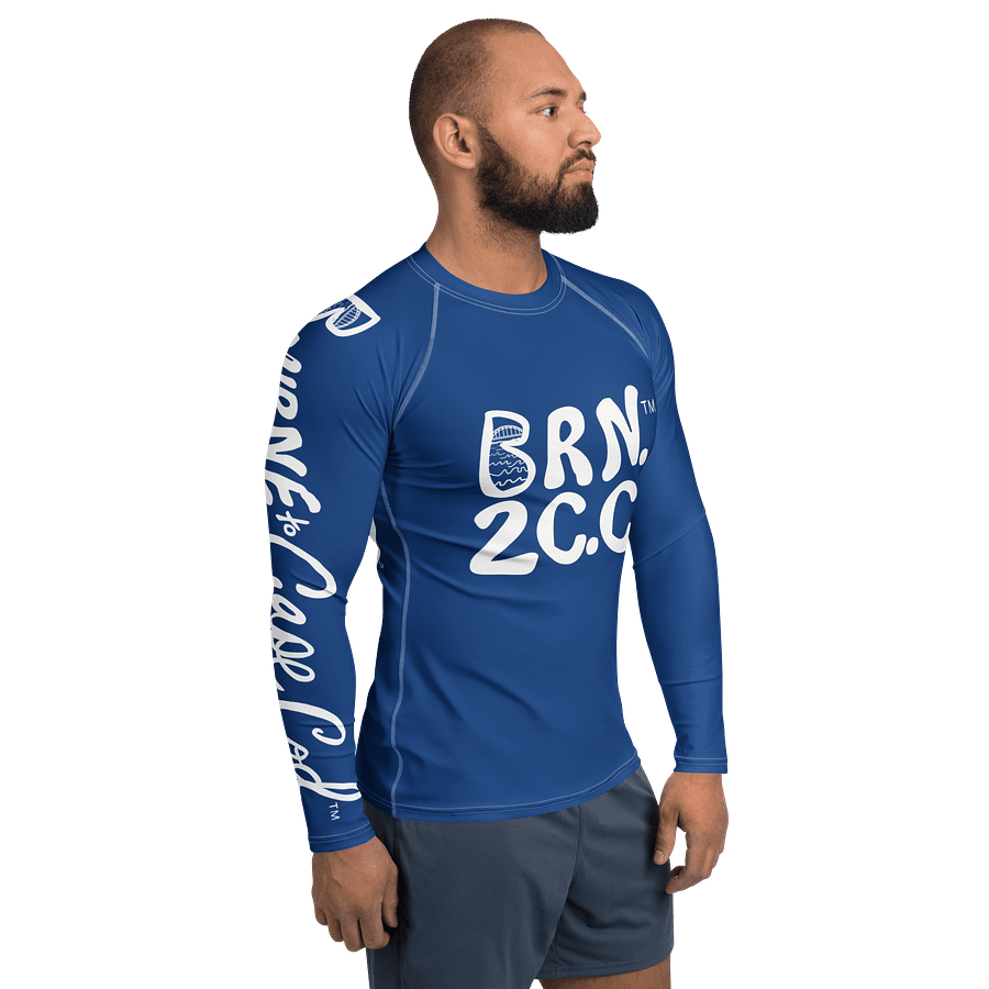BRN.2C.C.™ /BOURNE to Cape Cod™ | Men’s Long Sleeve Rash Guard | UPF 50+ Active Coastal Shirt | White Logos on Dark Cerulean product image (4)