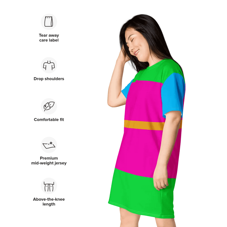 Blue Green Pink Orange Color Block T-Shirt Dress product image (5)