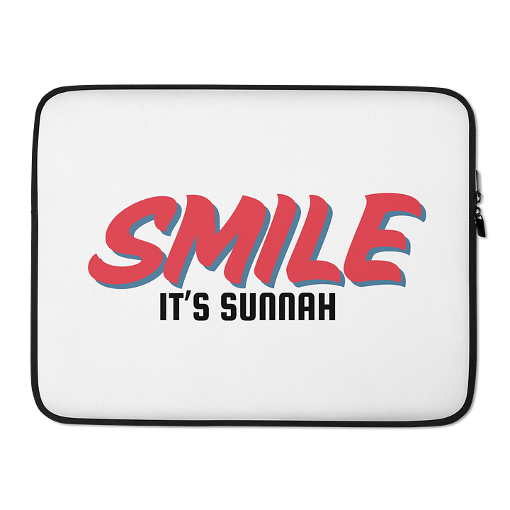 White "Smile It's Sunnah" Laptop Sleeve in Vivid Red product image (2)