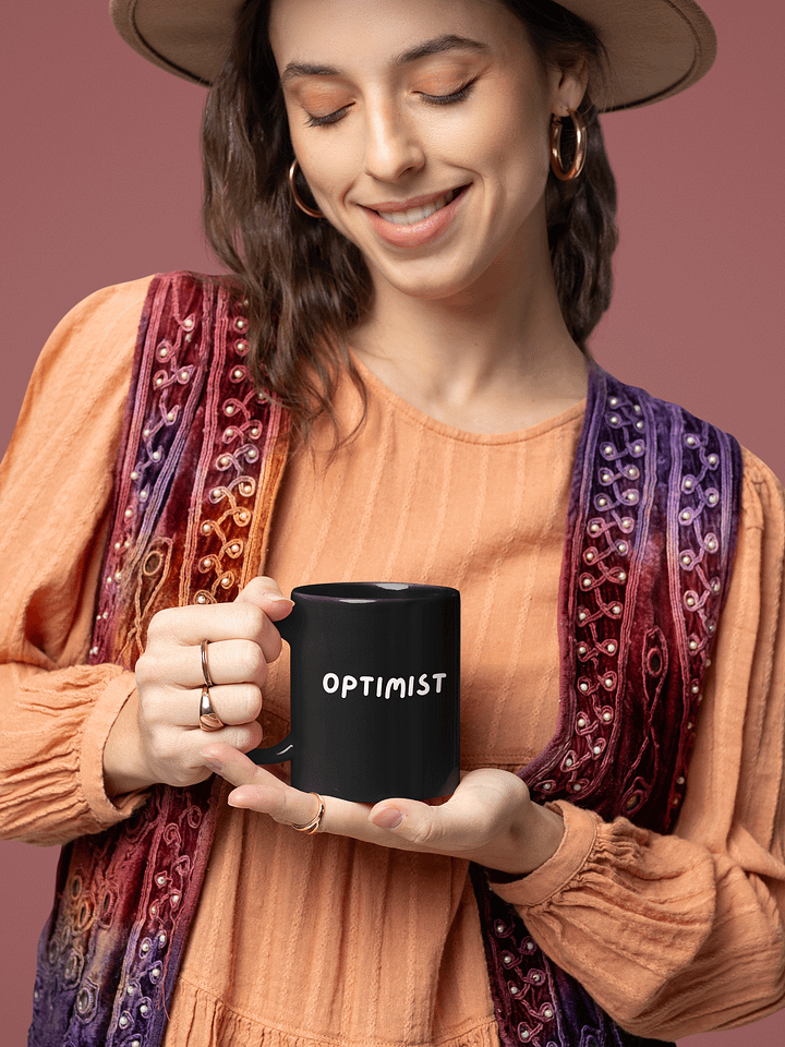 “OPTIMIST” Upbeat Black Glossy Mug product image (1)
