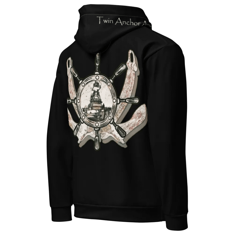 Black Twin anchor ship wheel & Tug CE Hoodie product image (10)