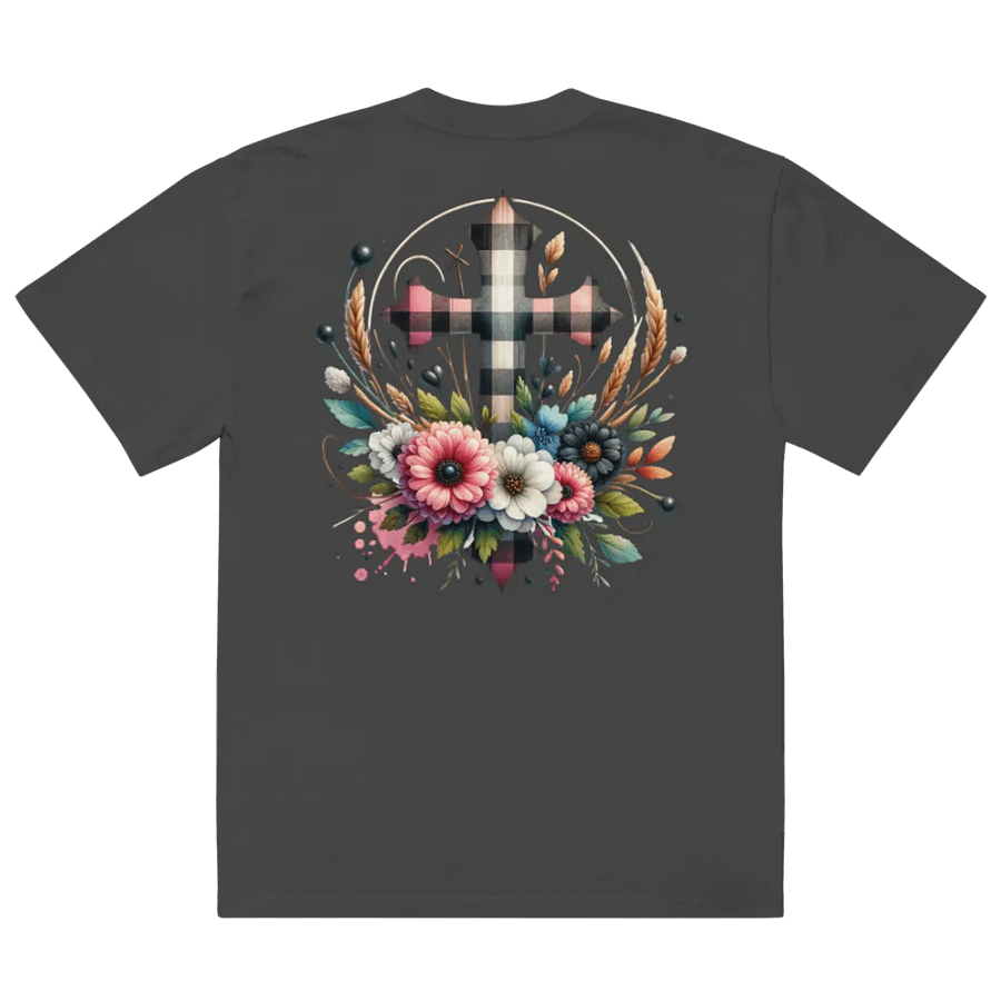 Floral Cross Plaid AS Color Premuim Oversized Faded Tee product image (4)