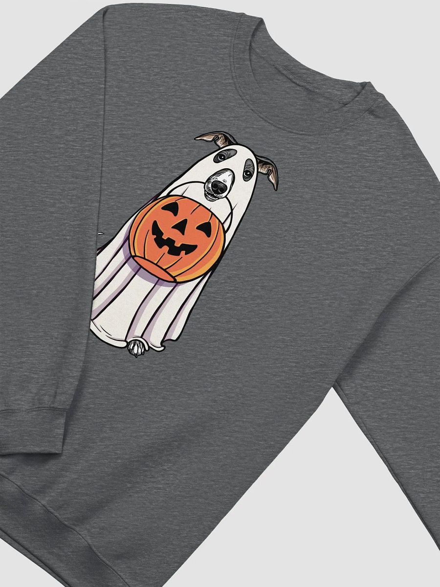 Funny Halloween Italian Greyhound(Blue & White) Sweatshirt | Funny Iggy Wearing a Ghost Costume and Holding a Pumpkin Basket product image (8)