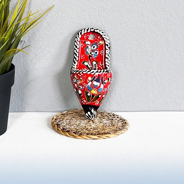 Ceramic wall decor, shoes (Terlik, red) — handmade pottery, handmade ceramic, home decor, handmade gift, Turkish ceramic product image (1)