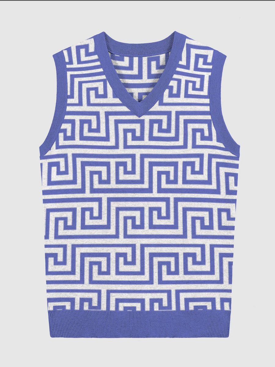 Blue Greek Key Knitted Relaxed Vest product image (1)