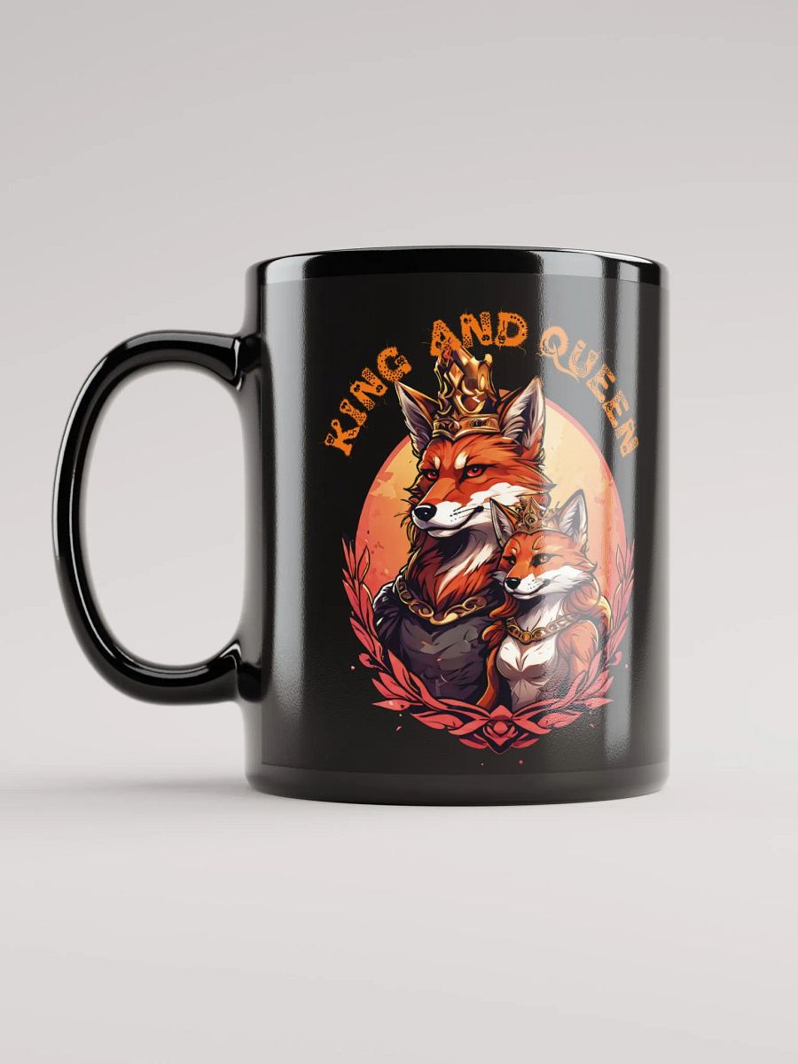 King and Queen Black Glossy Mug | Elegant Fox Couple Design | Double-Sided Print | Perfect Gift for Anniversaries and Weddings product image (6)
