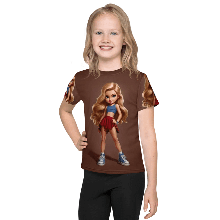 Fitness Barbie red & blue Kids Crew Neck T-Shirt product image (1)